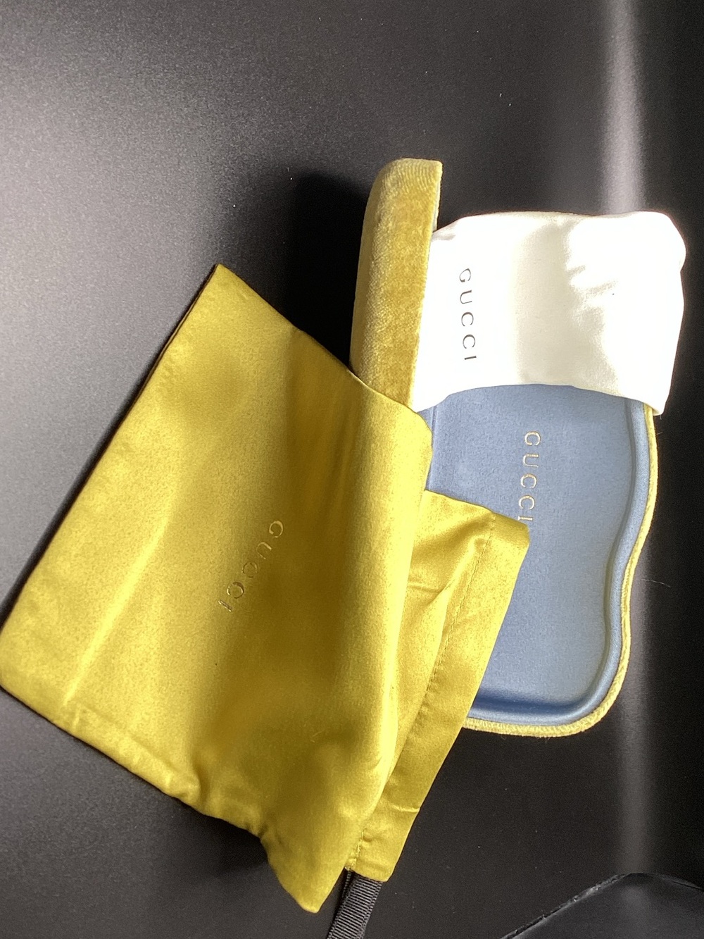 Gucci Yellow Velvet Jewelry Case with Satin Dust Bag